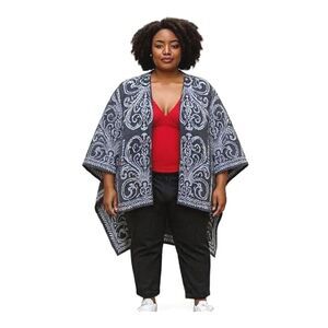 Marc New York Poncho Wrap One Size Cozy Open Front Shawl Kimono Oversized Gray
